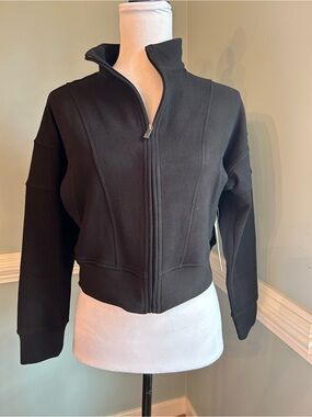 Black Cropped fleece Zip-Front Women's Jacket small